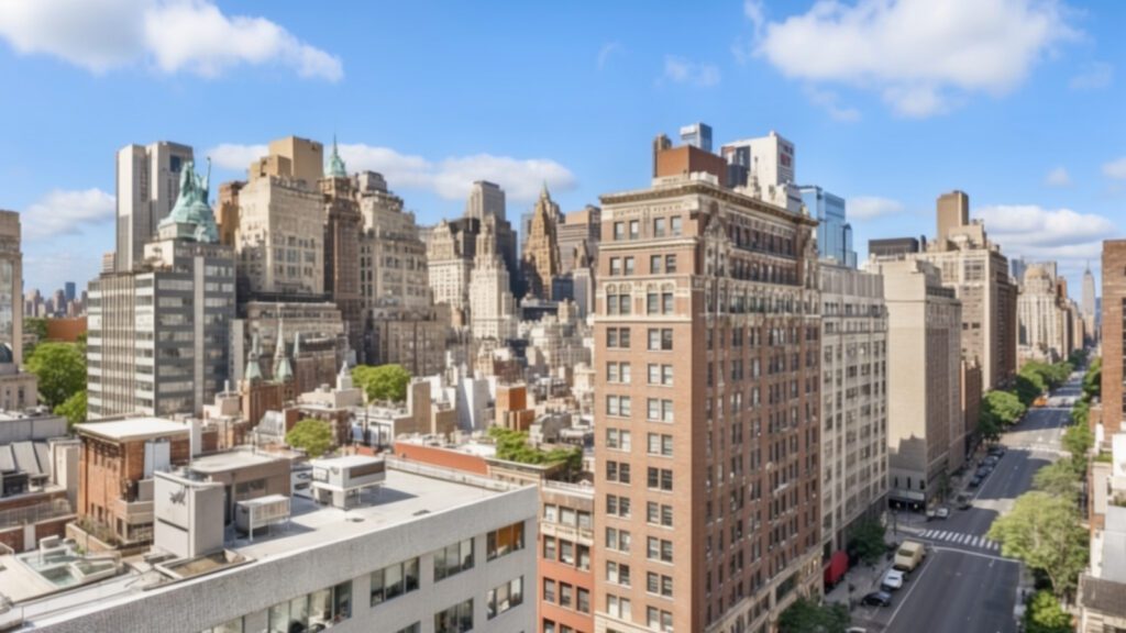 01 a panoramic view of manhattan from the penthouse, showing a m