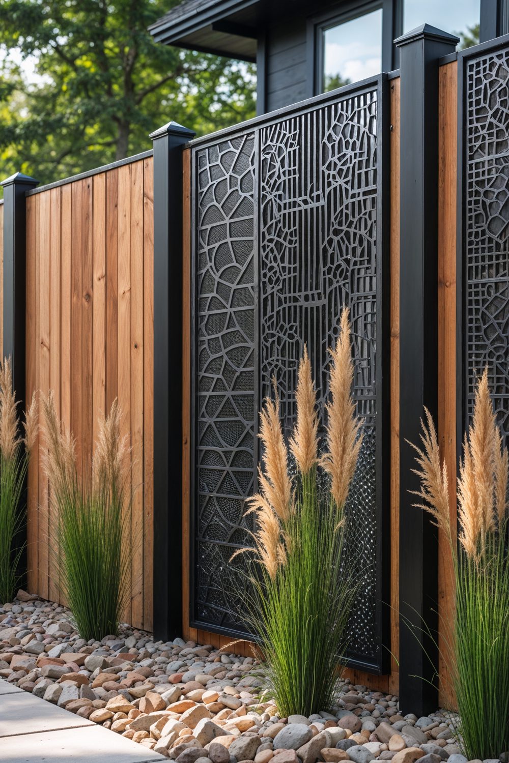 4 Foot Privacy Fence With Decorative Metal Panel Inserts