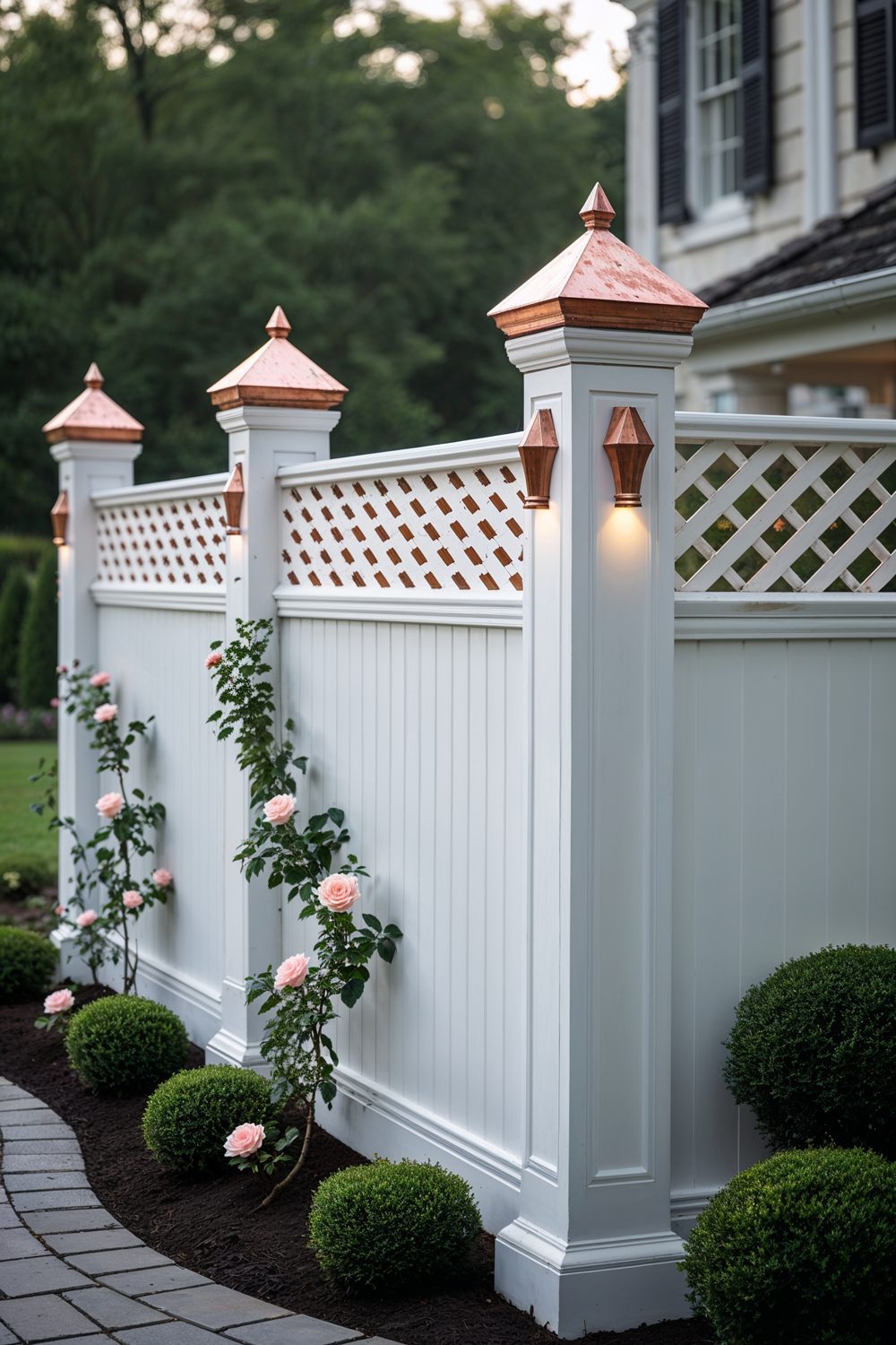 4 Foot Privacy Fence With Ornamental Top Detail And Copper Accen