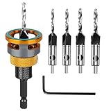 Countersink Drill Bit Set with Depth Stop 4PCS, HCS Four Blades Countersink Bits with Adjustable Depth Stop and L Shape Wrench, Wood Countersink Bit Set for Wood, Plastic, Woodworking