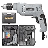 Inequalit Corded Hammer Drill 4.5Amp 0-3000 RPM, 1/2 Inch Chuck Impact Drill with 105-Piece Accessory Set, Adjustable Speed Control, 360° Swivel Handle, Depth Gauge and Portable Carrying Case