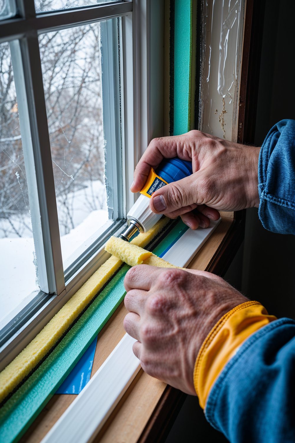 Applying Caulk And Weather Stripping To Insulate A Home Window