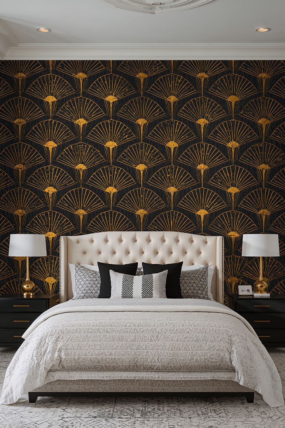 Art Deco Black And Gold Geometric Wallpaper Bedroom
