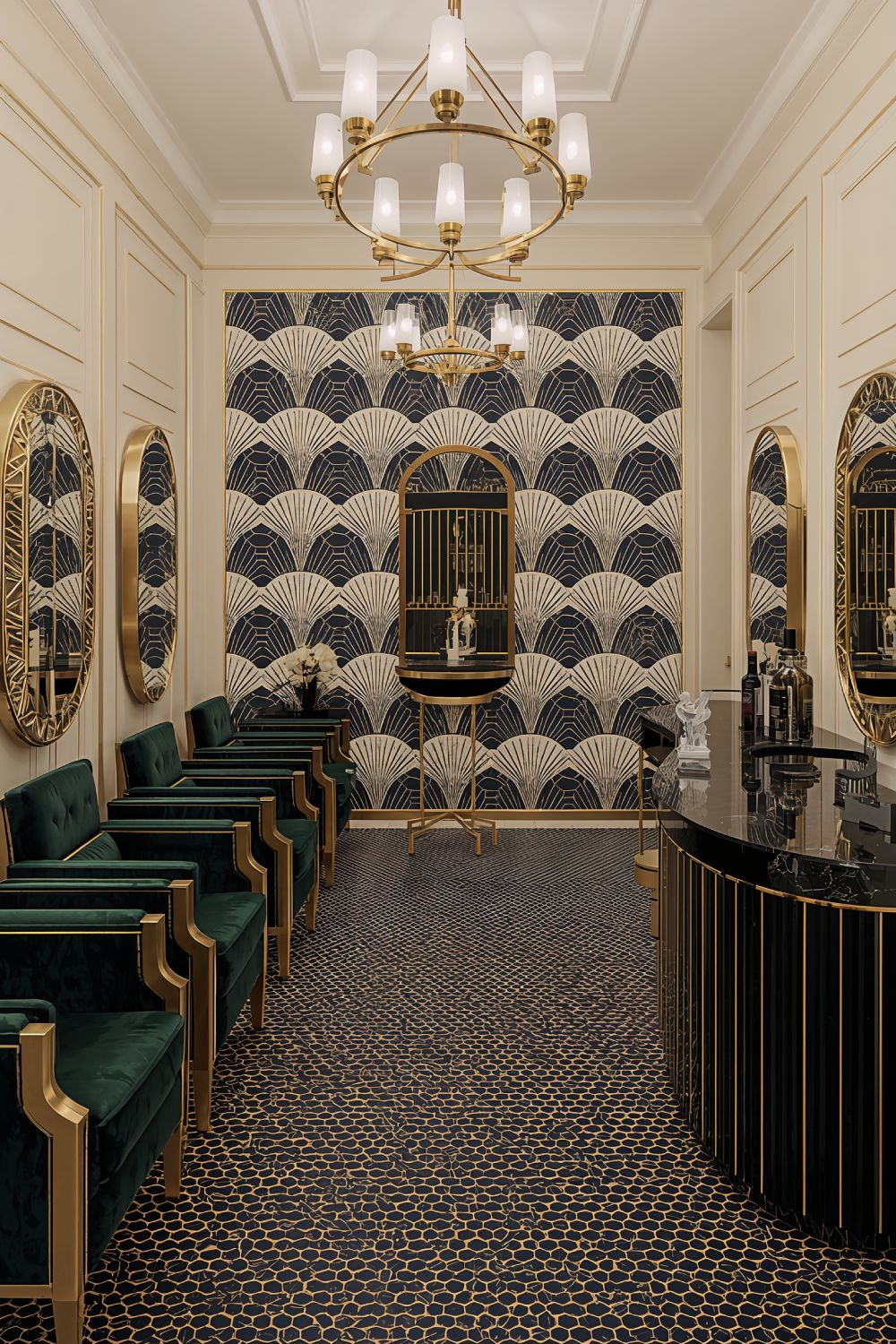 Art Deco Geometric Pattern Nail Salon Interior Vintage Design