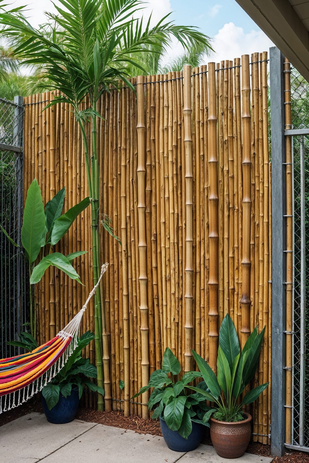 Bamboo Privacy Screen Attached To Chain Link Fence