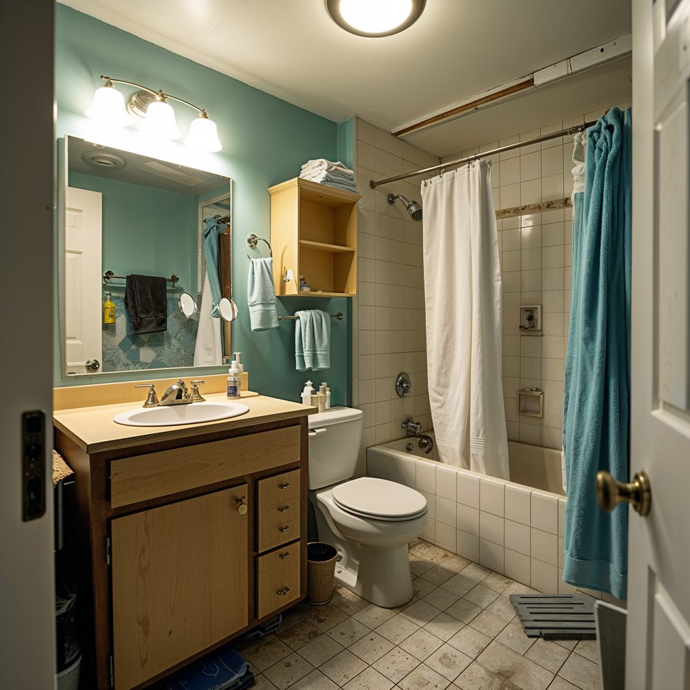 Small bathroom before renovation - cramped and outdated
