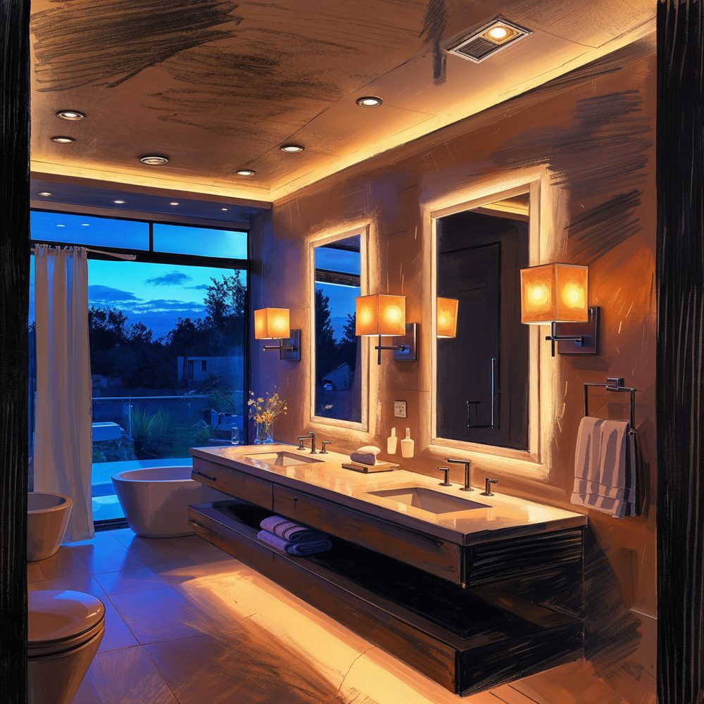 Bathroom lighting design showing layered lighting approach