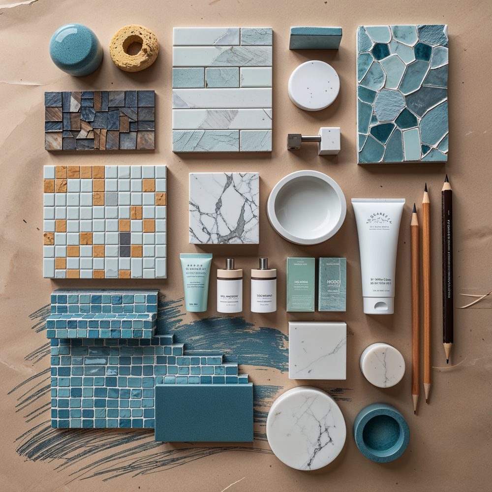 Bathroom materials selection showing luxury finishes