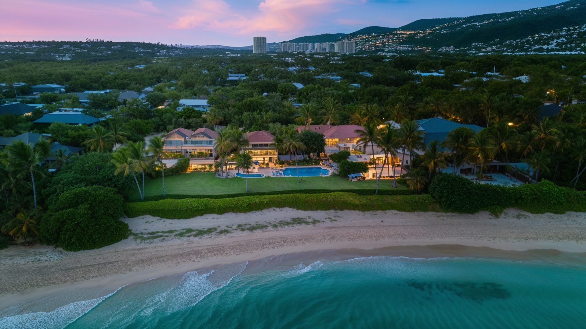 Beachfront Aerial View Of Hale Hanohano Estate In Honolulu