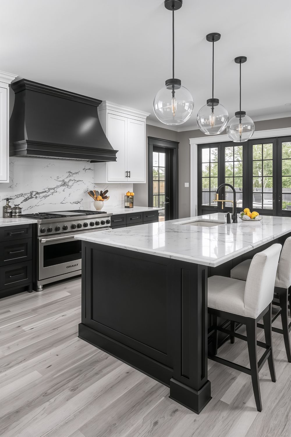 Black Lower Kitchen Cabinets With White Upper Cabinets Against Agreeable Gray Walls
