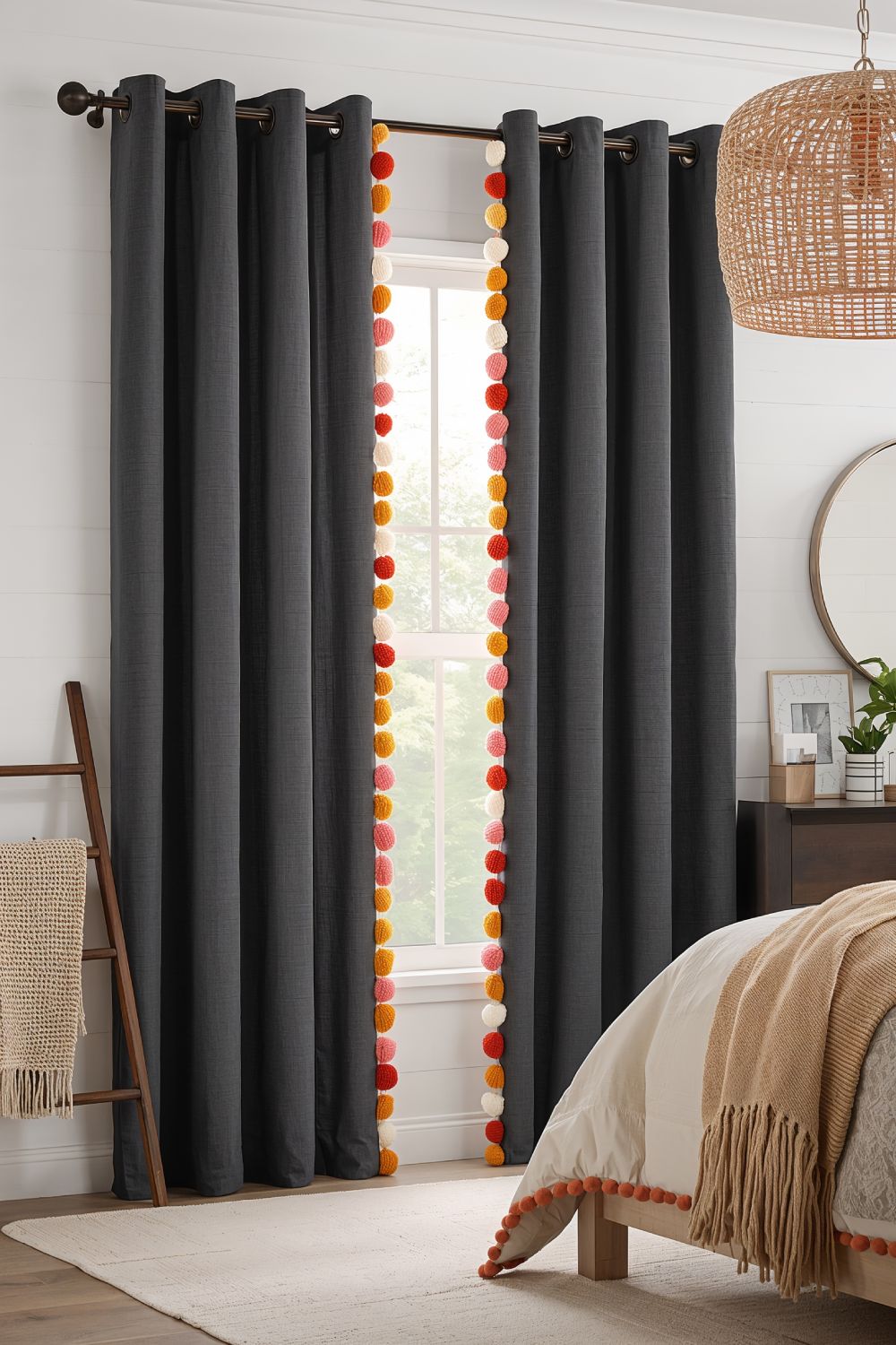 Blackout Boho Curtains With Pom Pom Details For Bedrooms