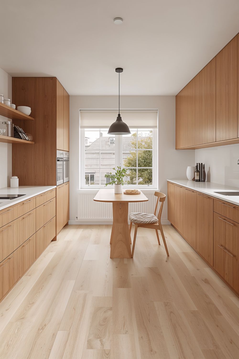 Blonde Beech Wood Floors With Cherry Cabinets