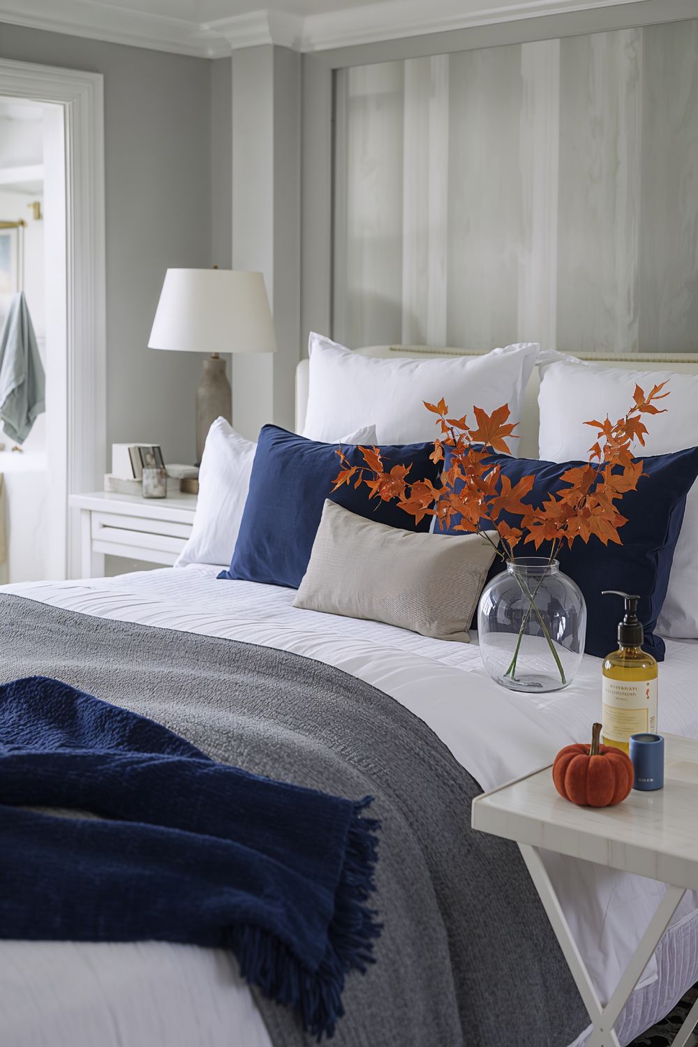 Blue And Orange Fall Bedroom Decor