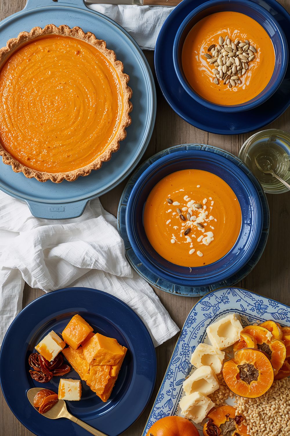 Blue Dishes With Orange Foods