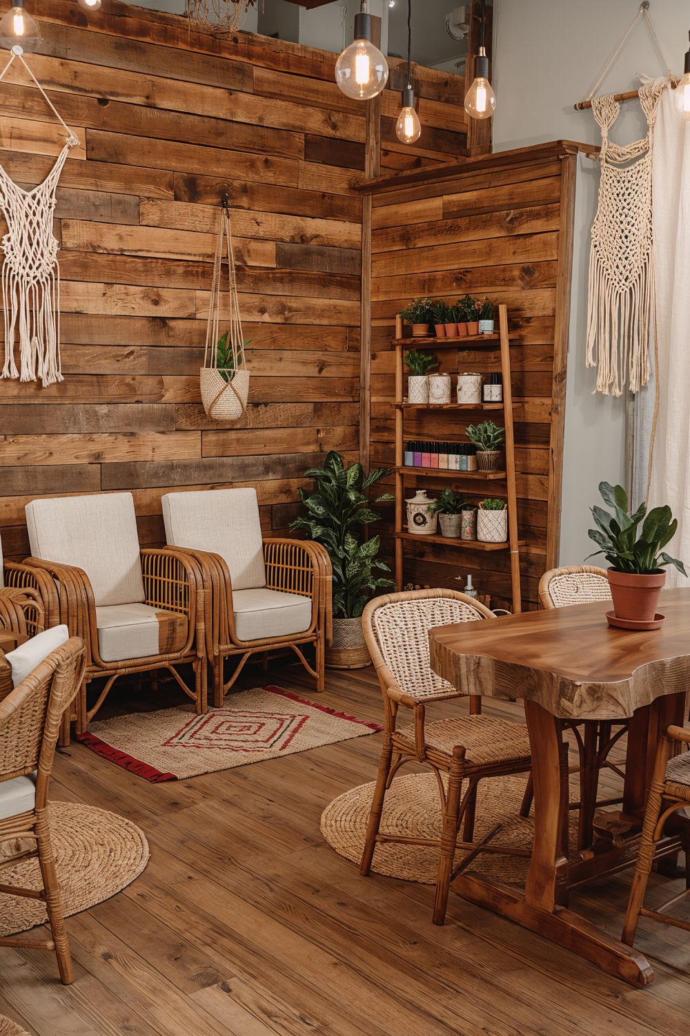 Bohemian Natural Wood Nail Salon Interior Organic Design