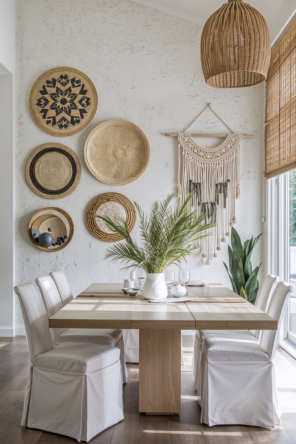 Boho Coastal Wall Decor With Woven Baskets And Macrame