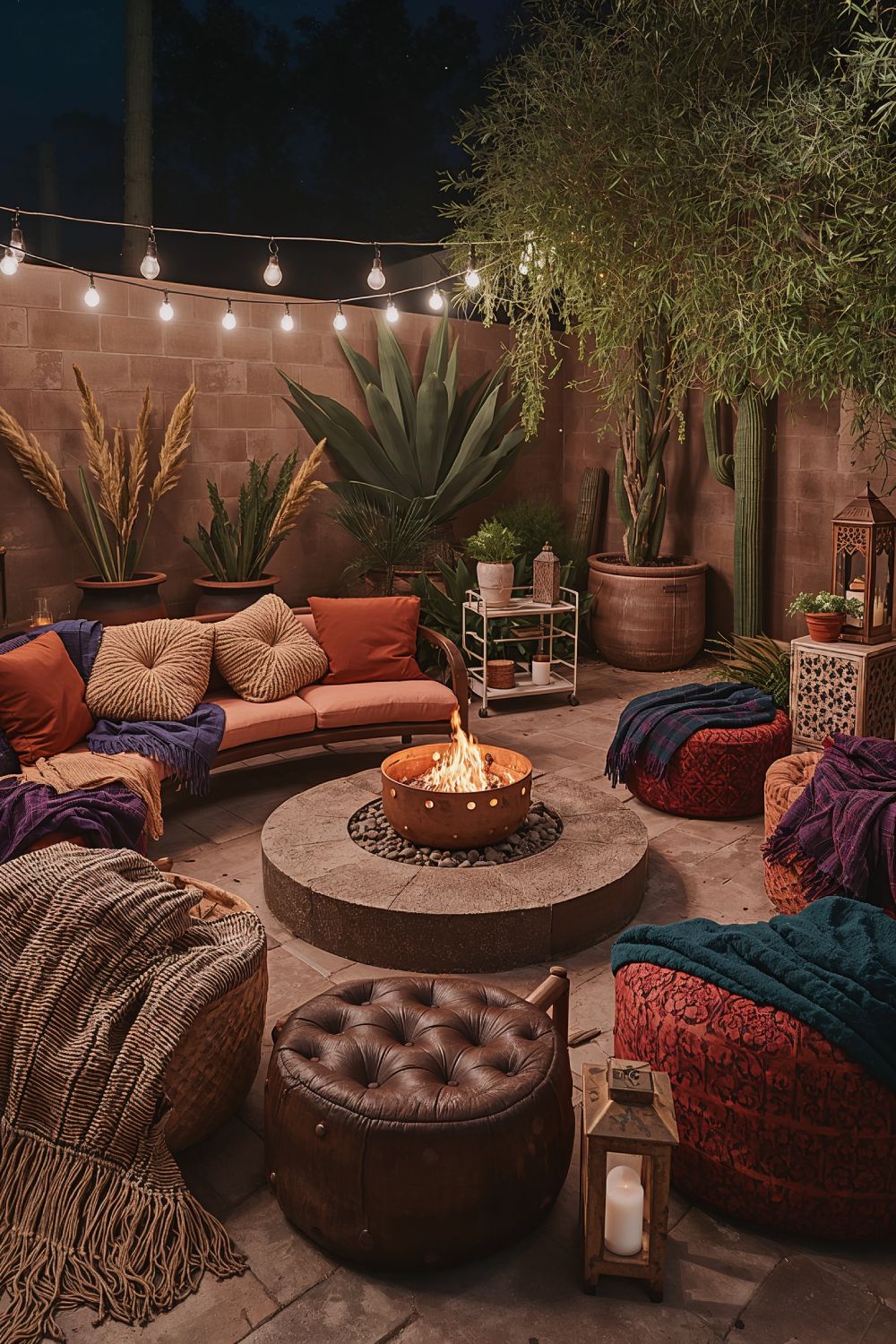 Boho Fire Pit Seating Area With Textured Furniture