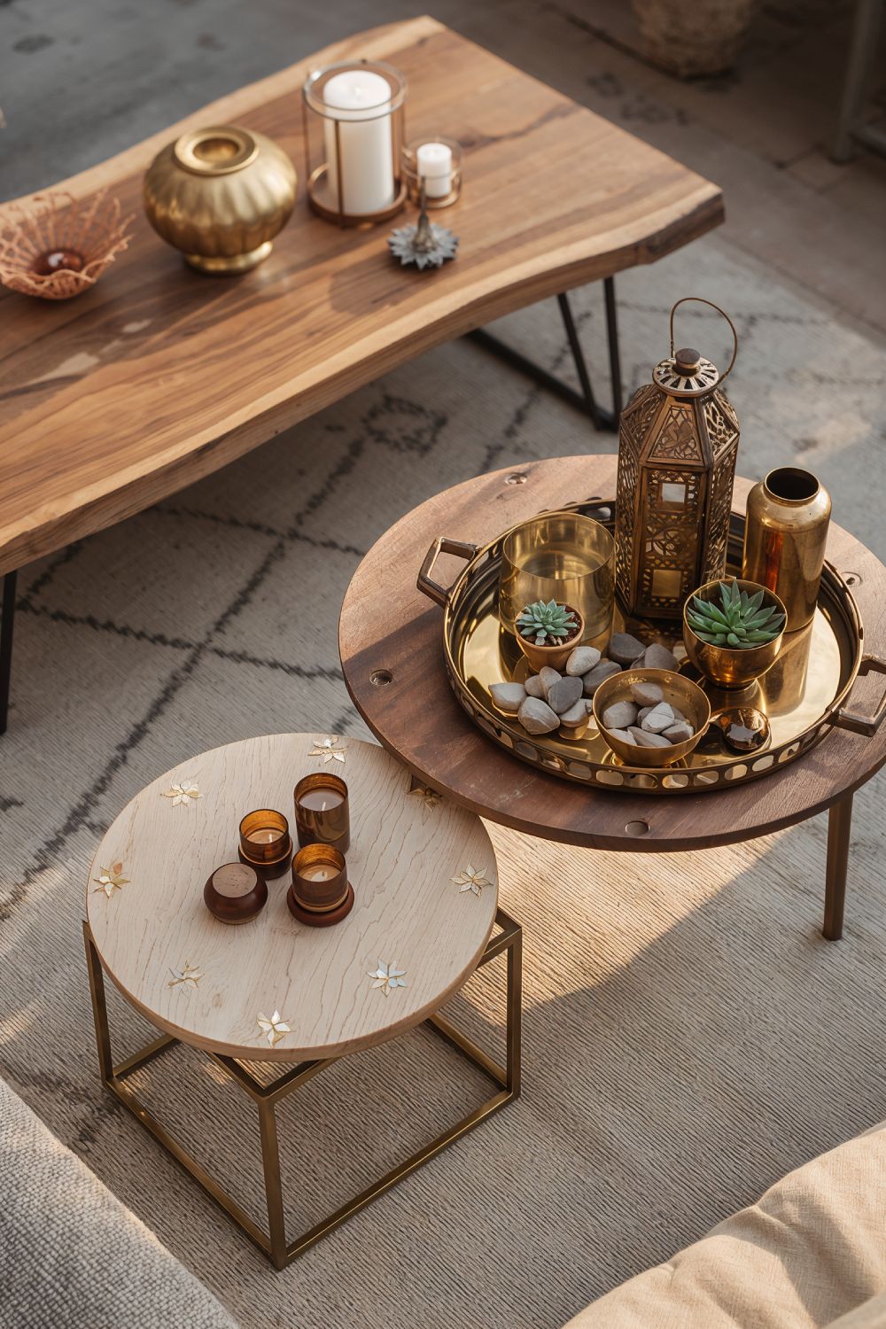 Boho Low Coffee Tables With Wood And Metal Accents
