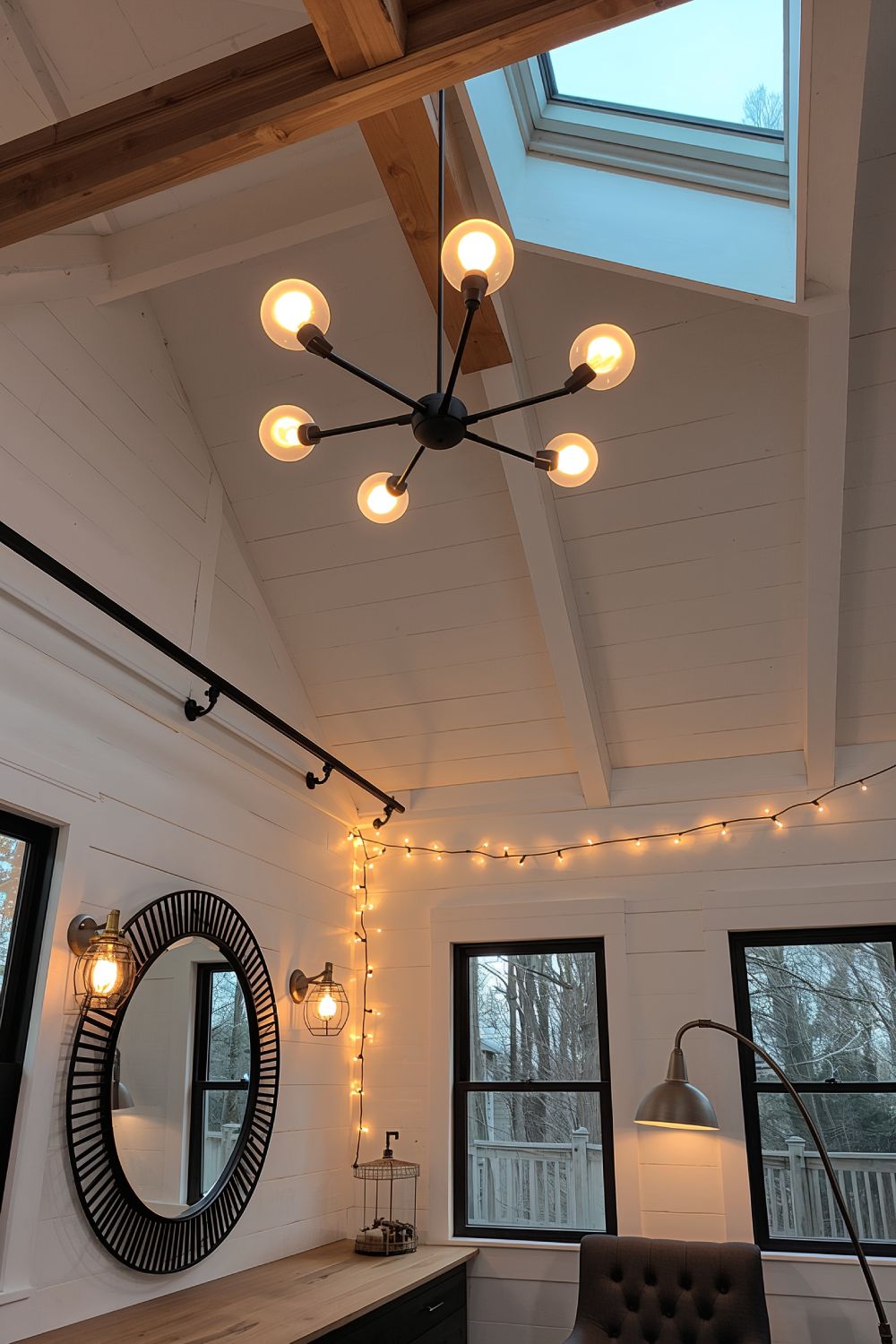 Bright Shed Interior With Layered Lighting Design