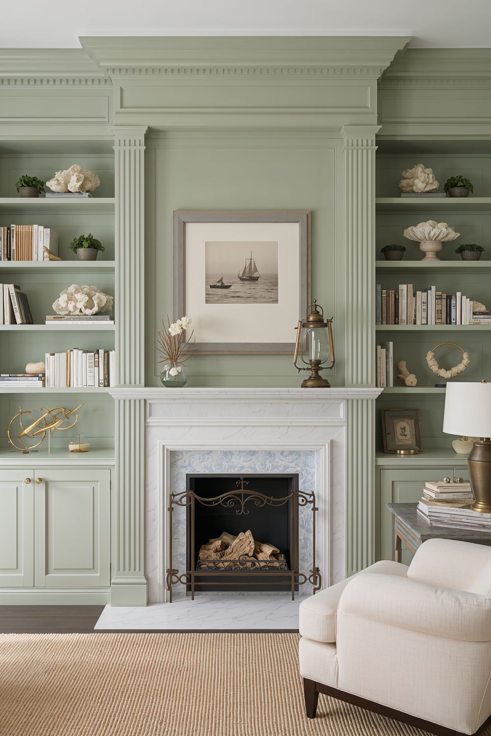 Built In Coastal Library Fireplace Custom Shelving Design