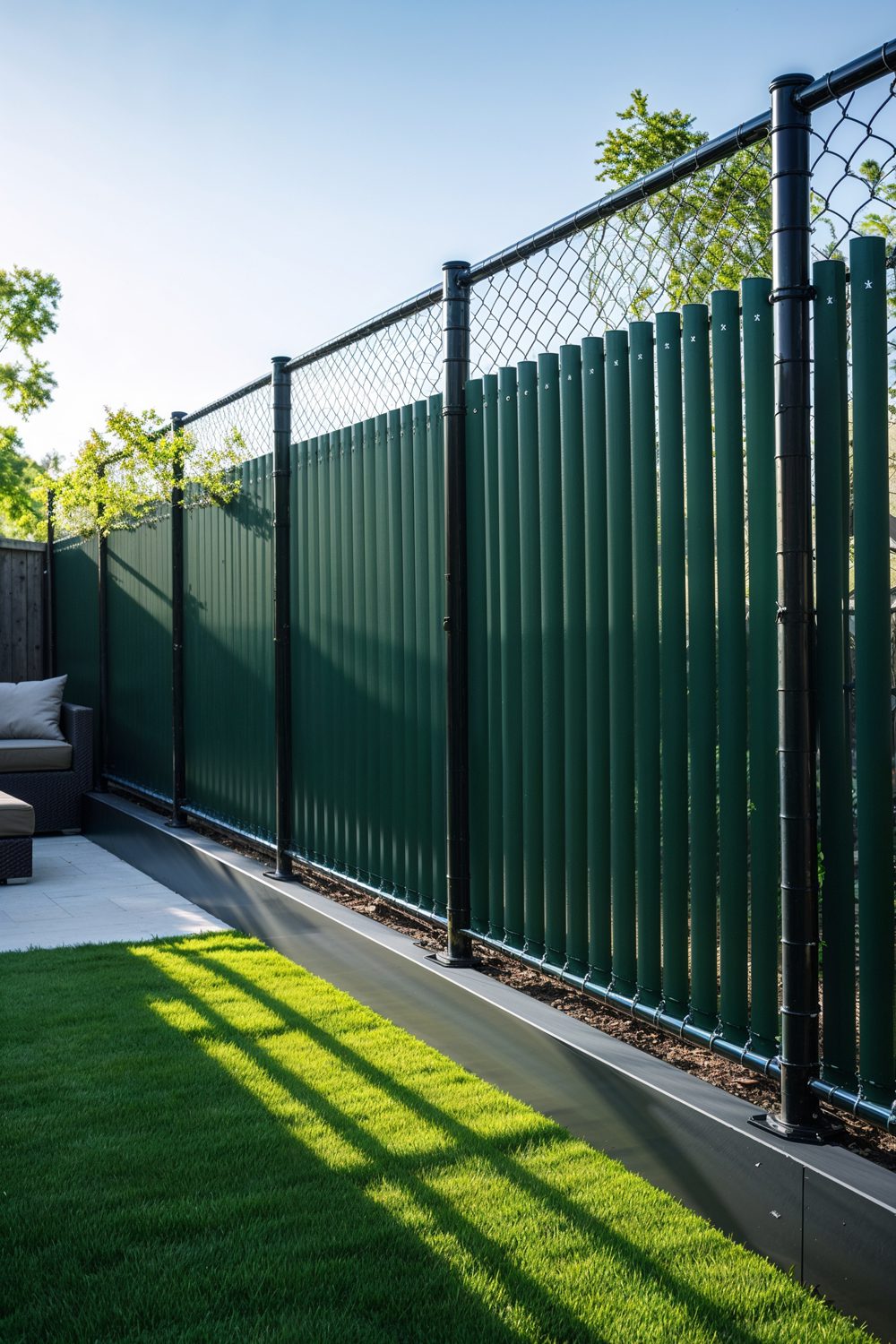 Chain Link Fence With Green Privacy Slats