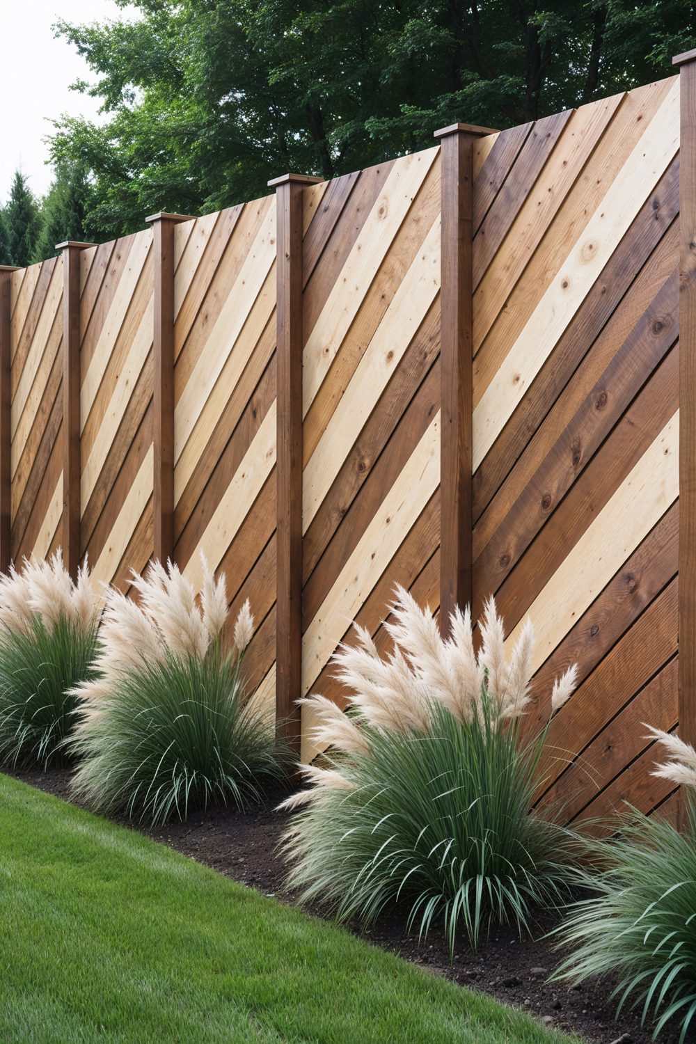 Chevron Pattern Wood Privacy Fence For Modern Style