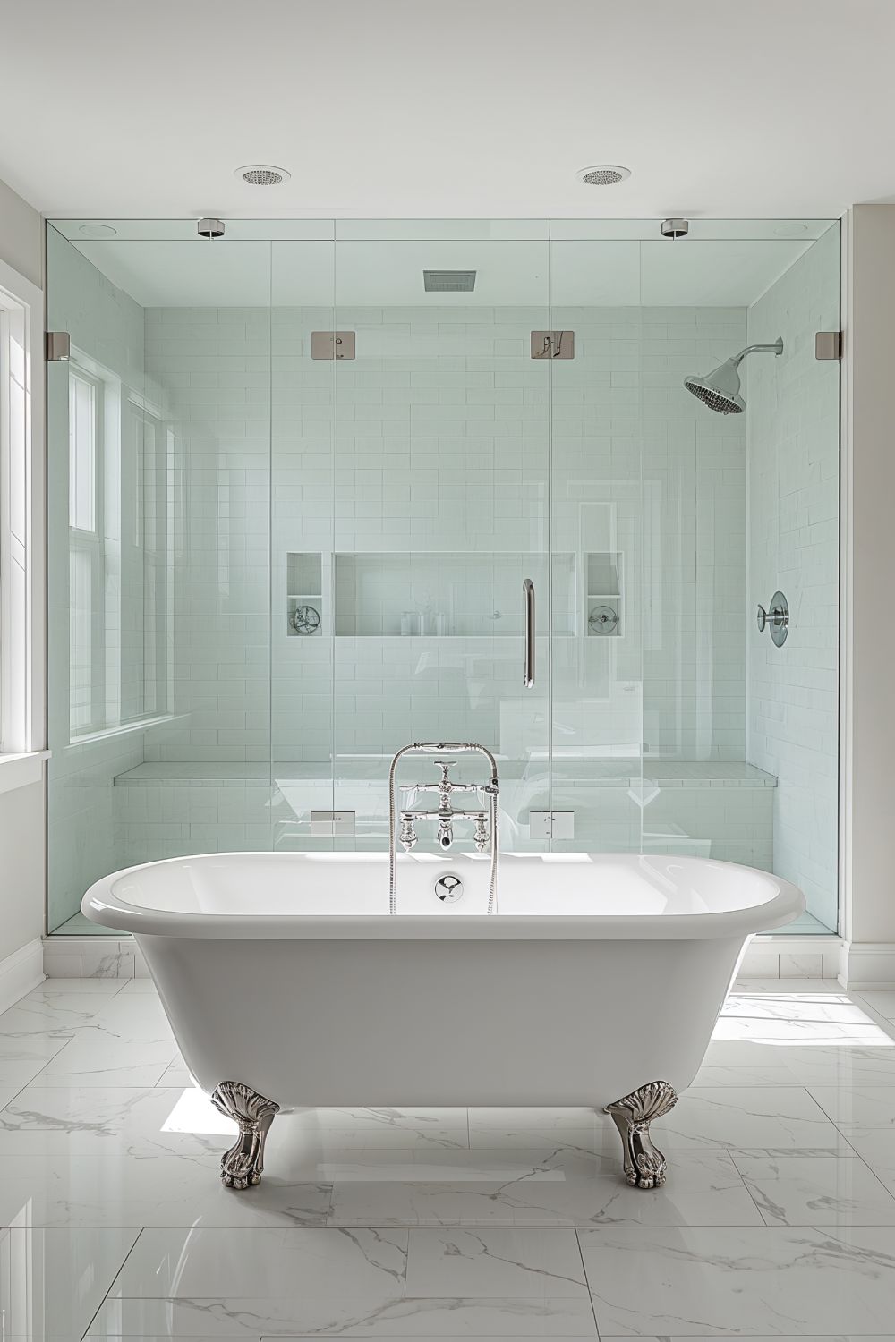 Classic Clawfoot Tub Meets Modern Glass Shower Enclosure