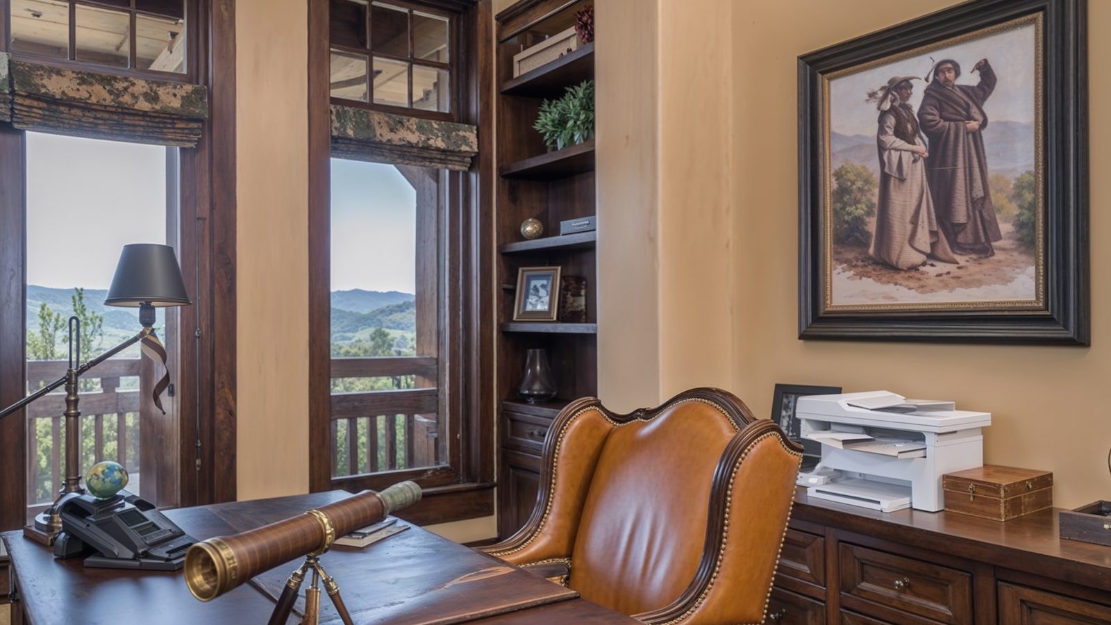 classic home office with scenic views