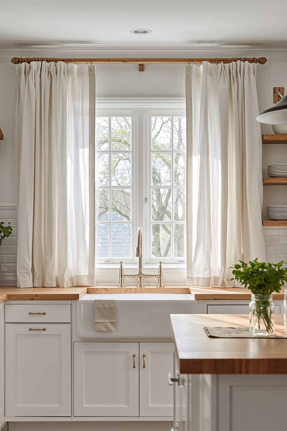 Classic White Linen Farmhouse Kitchen Curtains