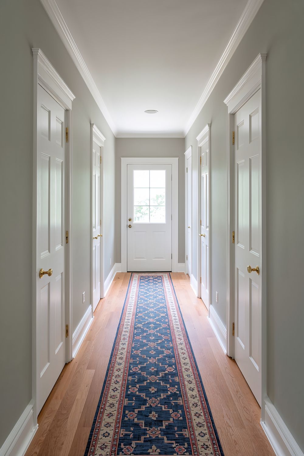 Classic White Shaker Interior Doors In Farmhouse Hallway