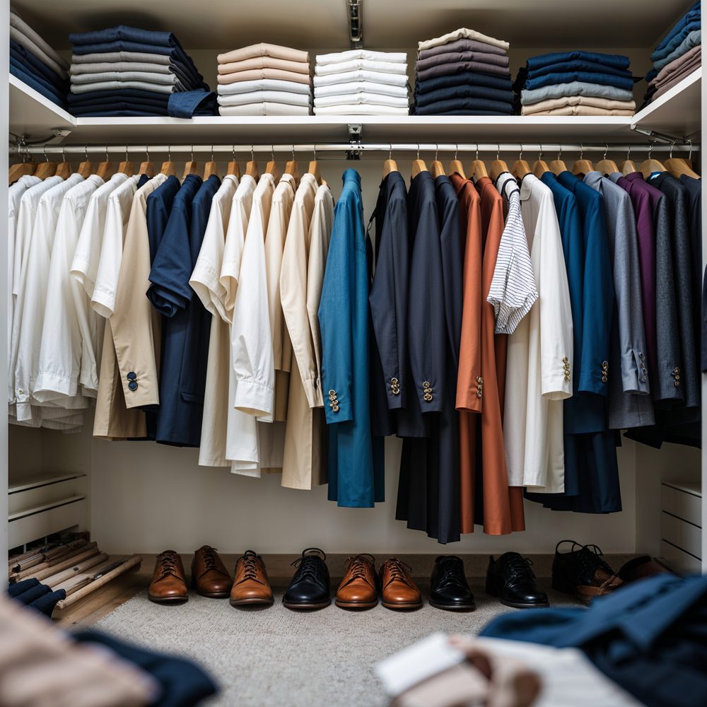 Closet hanging area after - double rod system with organization