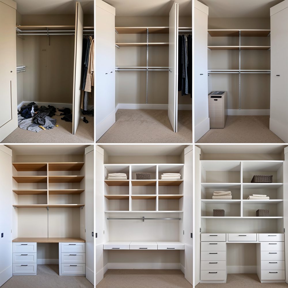 Custom closet installation process showing professional craftsmanship