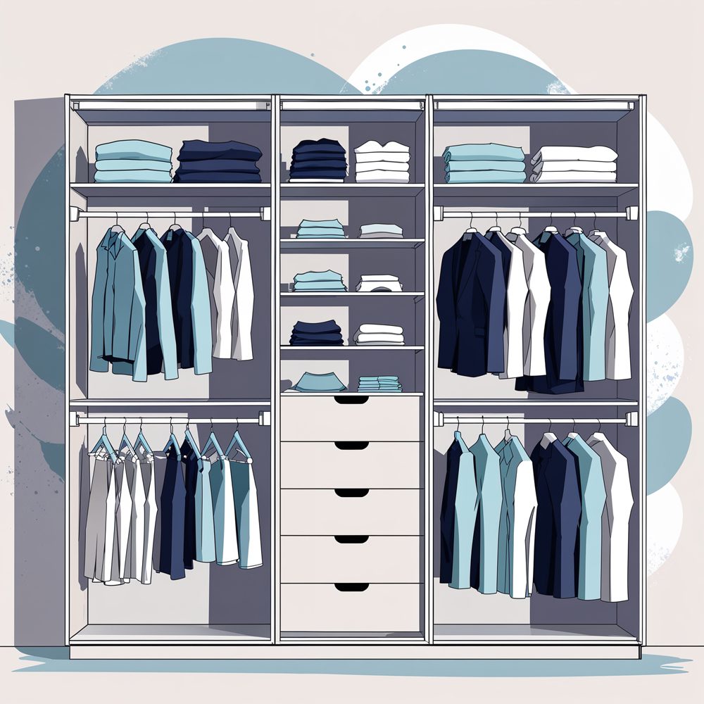 Custom closet organization system showing different zones and storage solutions