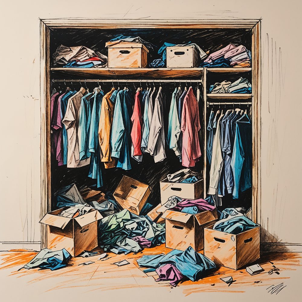 Original closet showing chaos and lack of organization system