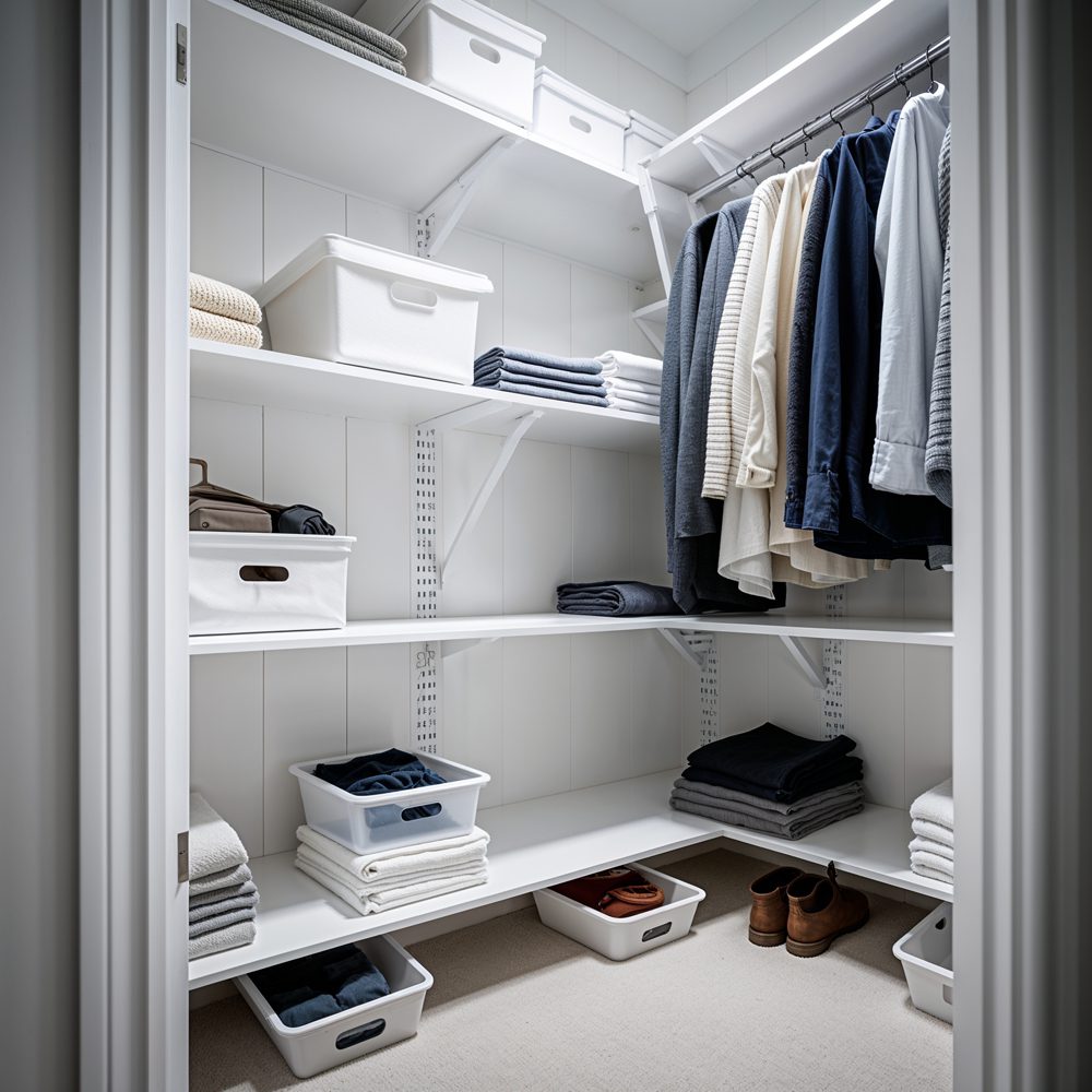Closet shelving after renovation - custom built-in shelving system