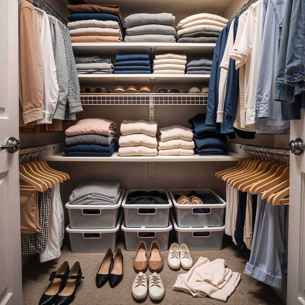 Closet storage after - pull-out drawers and compartments