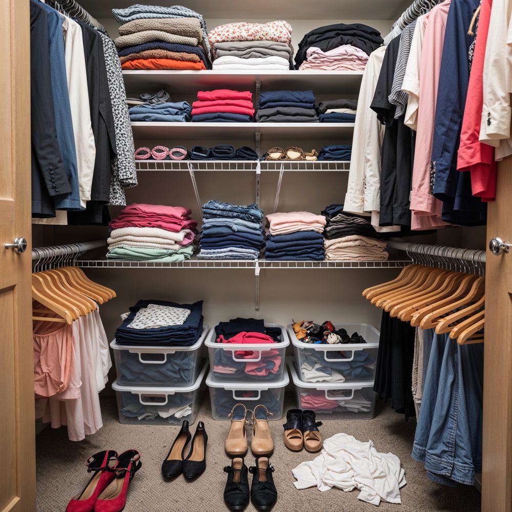 Closet storage before - no organization or proper storage