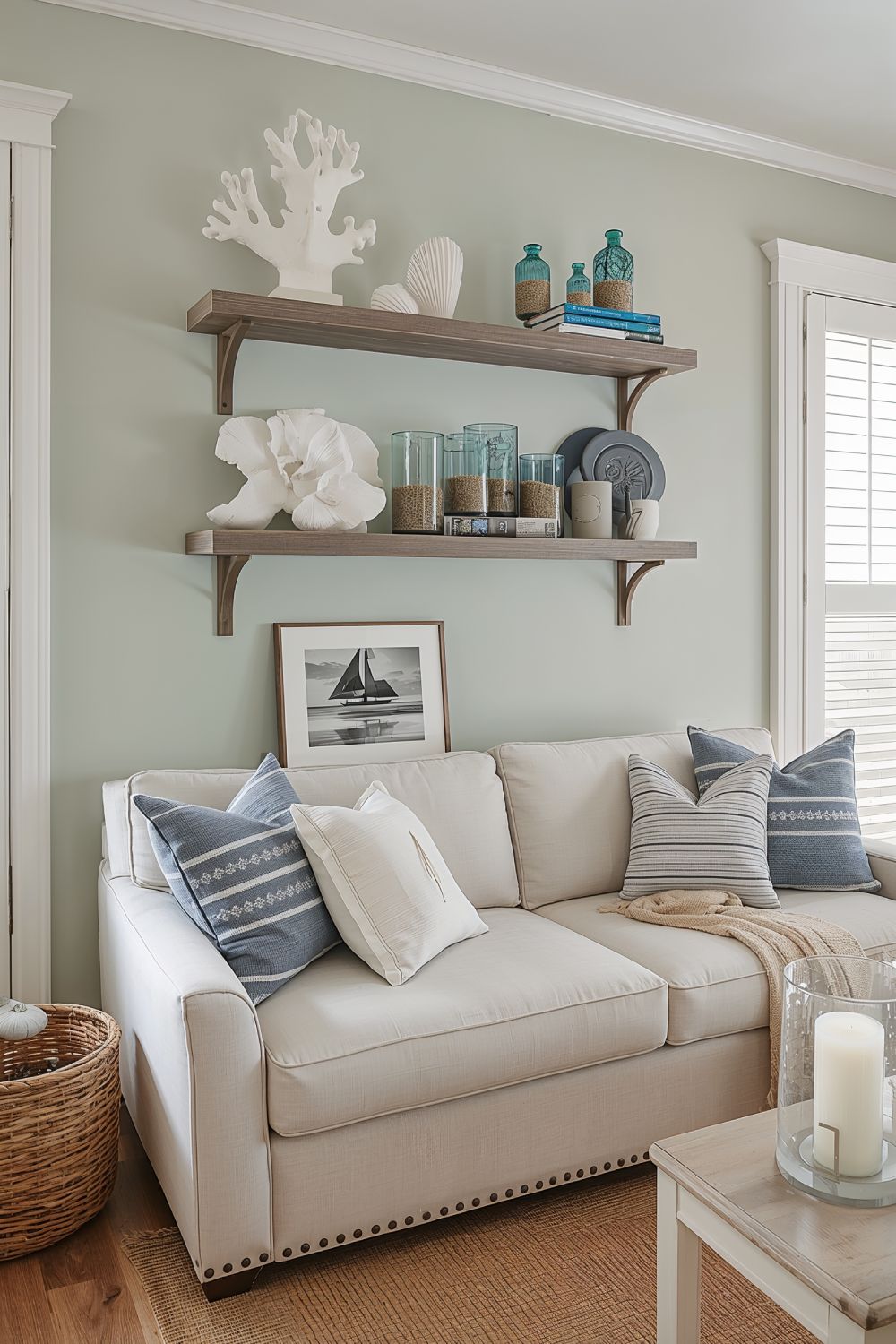 Coastal Wall Shelves Styled With Beach Decor Accessories