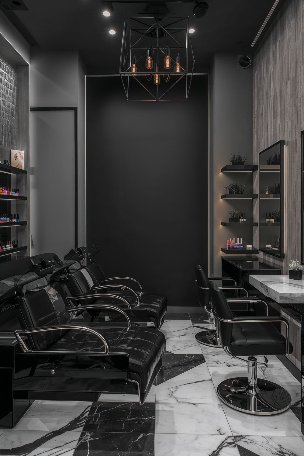 Contemporary Black Gray Monochrome Nail Salon