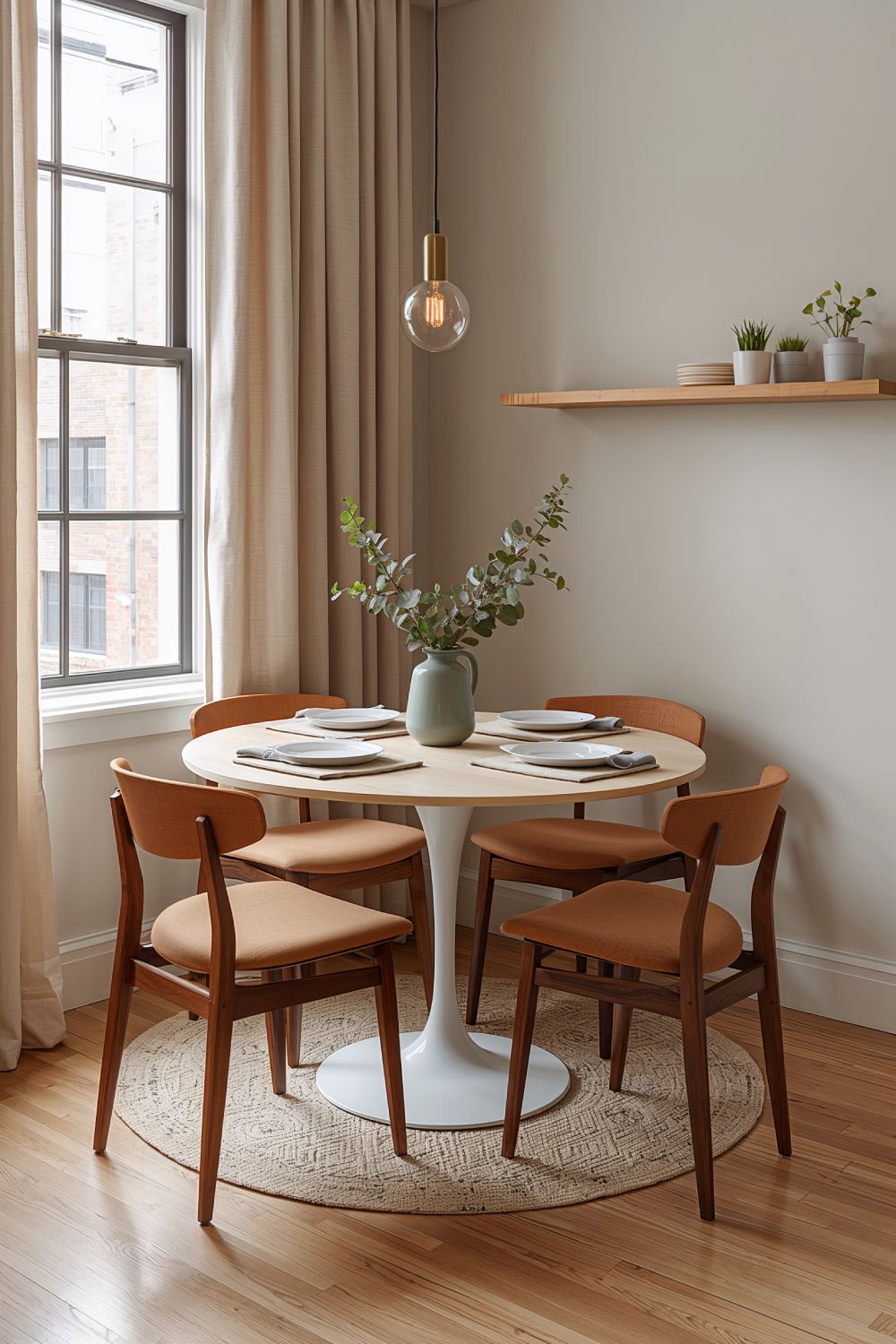Corner Dining Setup With Round Pedestal Table Small Space