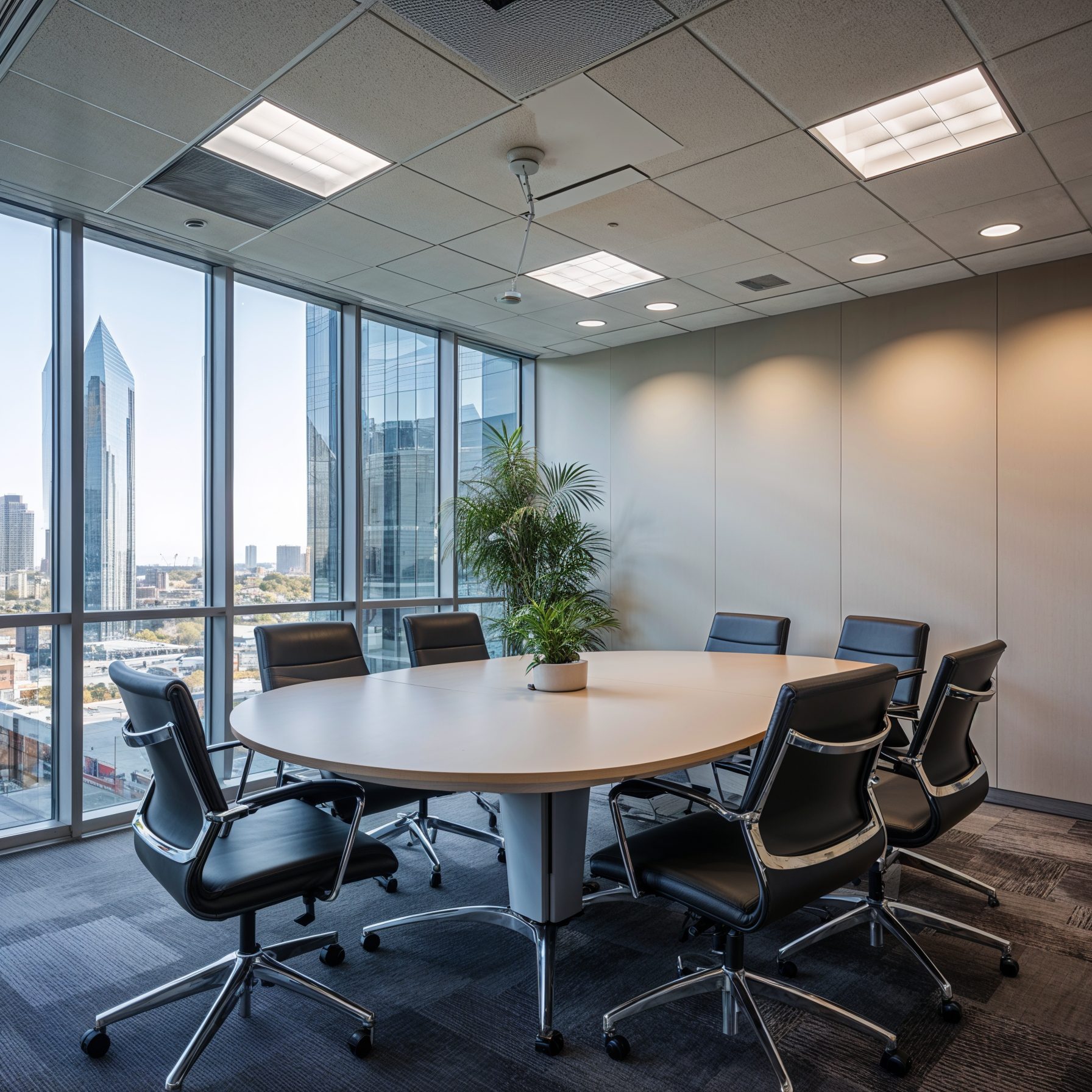 Corporate meeting area before - basic setup with poor lighting