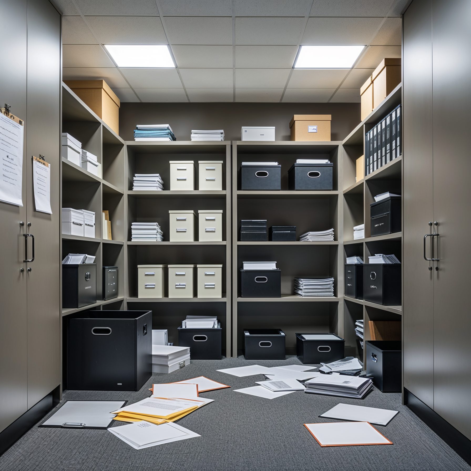 Corporate storage after - professional built-in storage with organized filing system