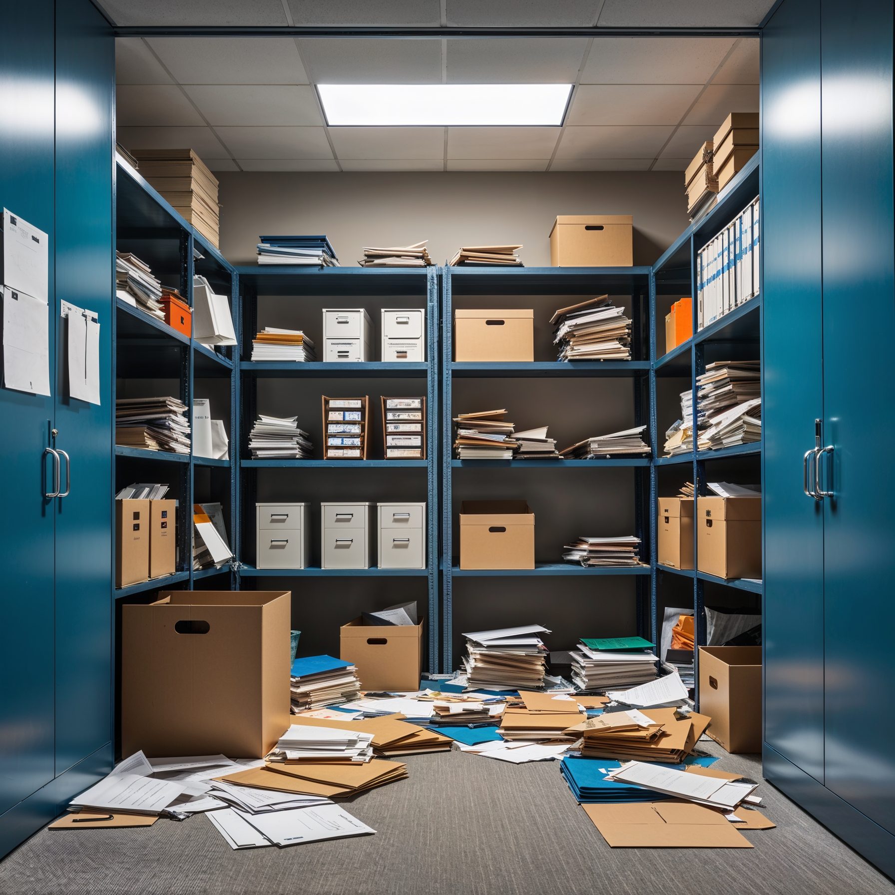 Corporate storage before - disorganized filing and poor storage solutions