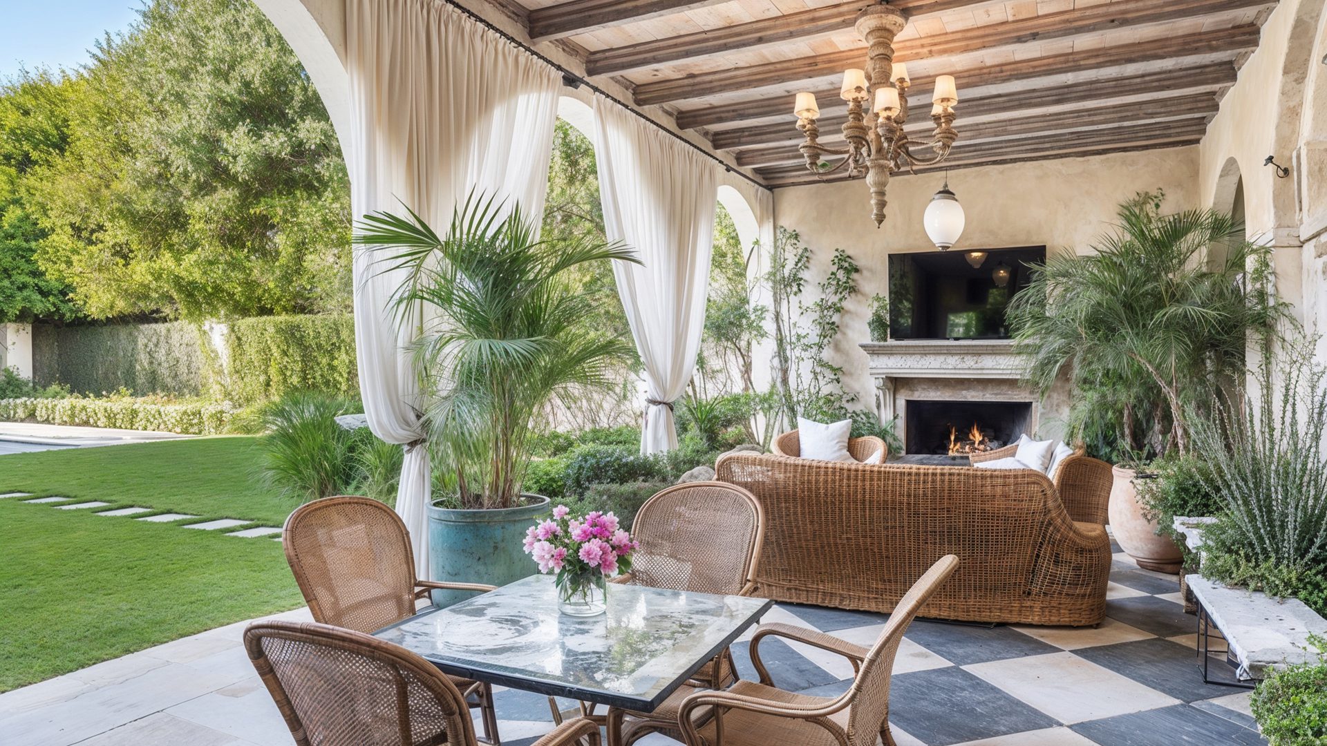 Covered Outdoor Loggia Mediterranean Patio