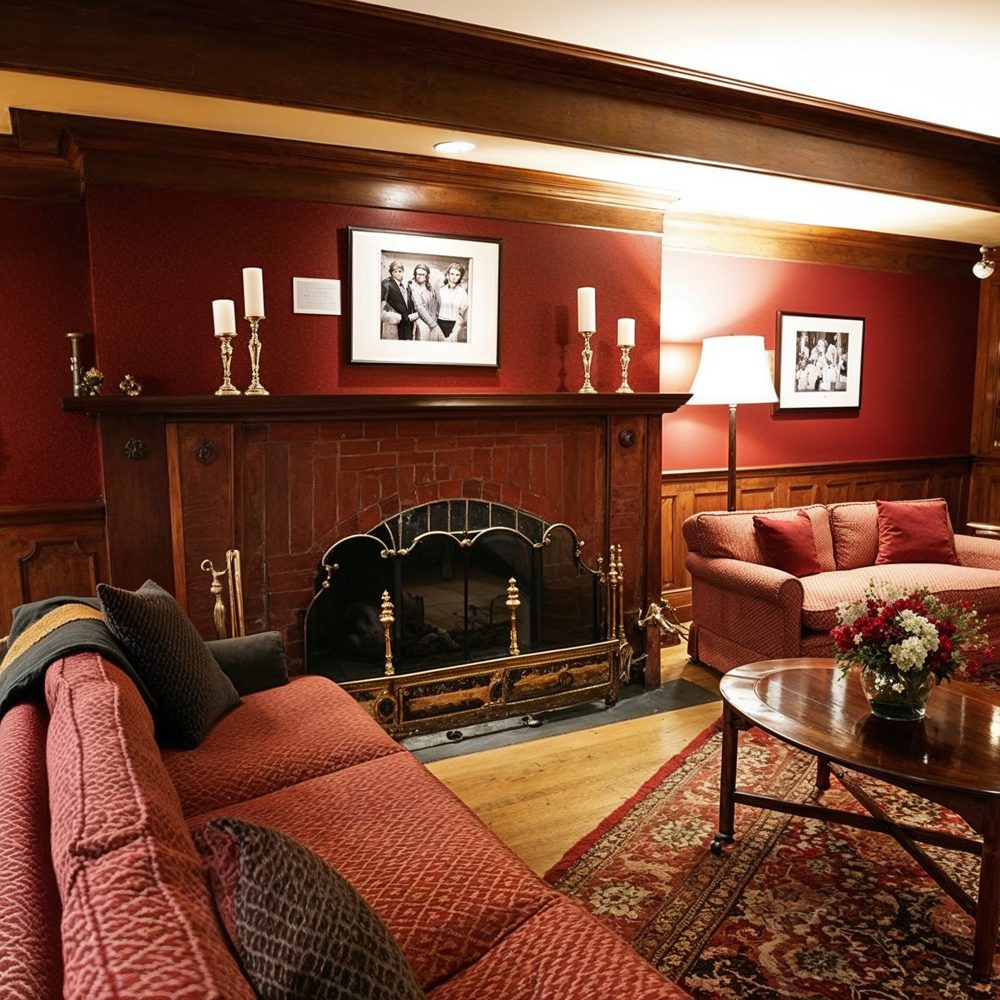 cozy family room with warm red tones in governor%e2%80%99s mansi