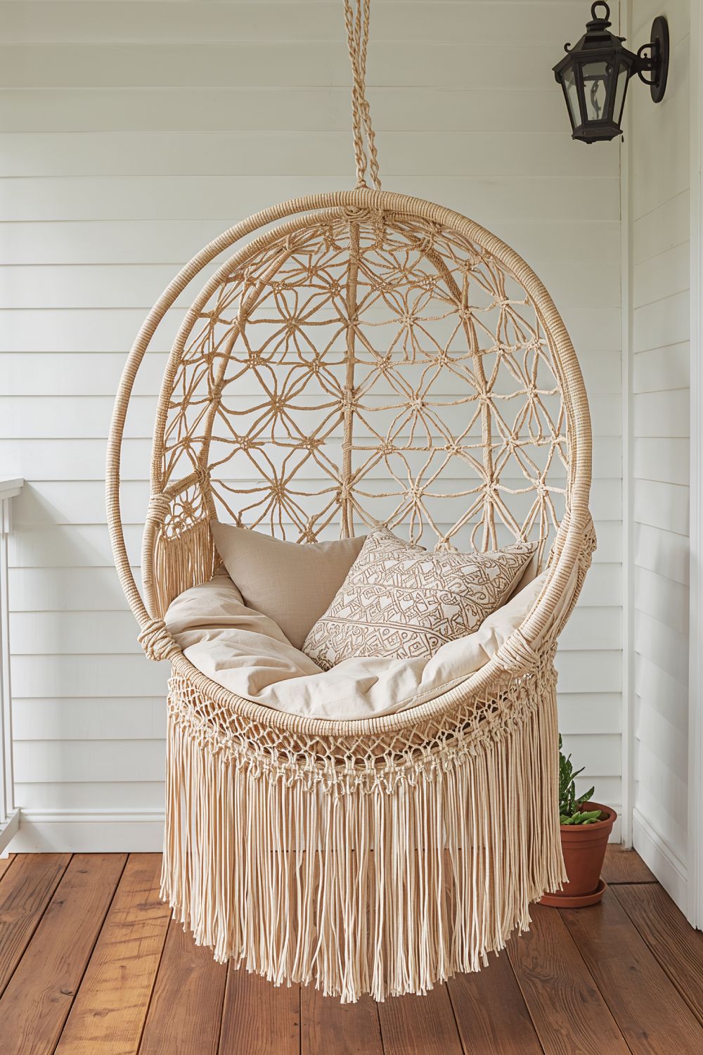 Cozy Macrame Hanging Chair For Boho Porch Relaxation