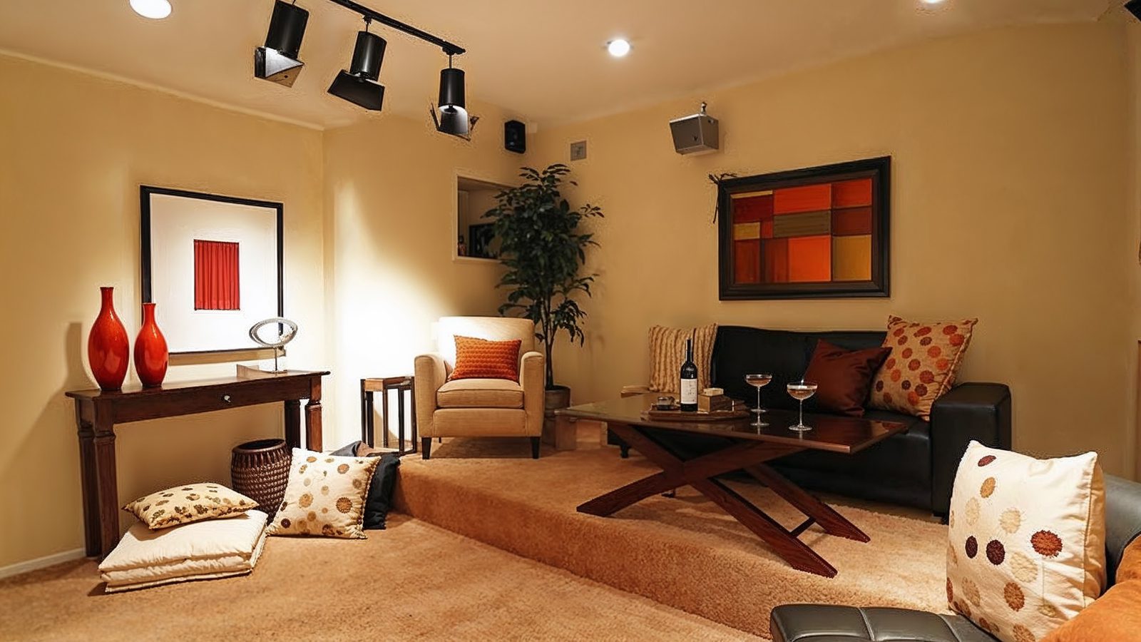 cozy media room in pamela bach%e2%80%99s hollywood hills residen