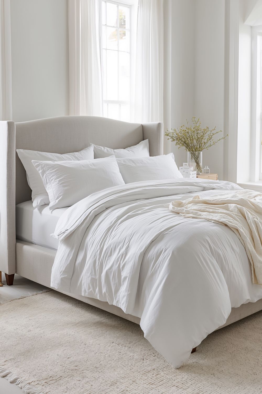 Crisp White Linen Sheets For Luxurious Coastal Bedroom