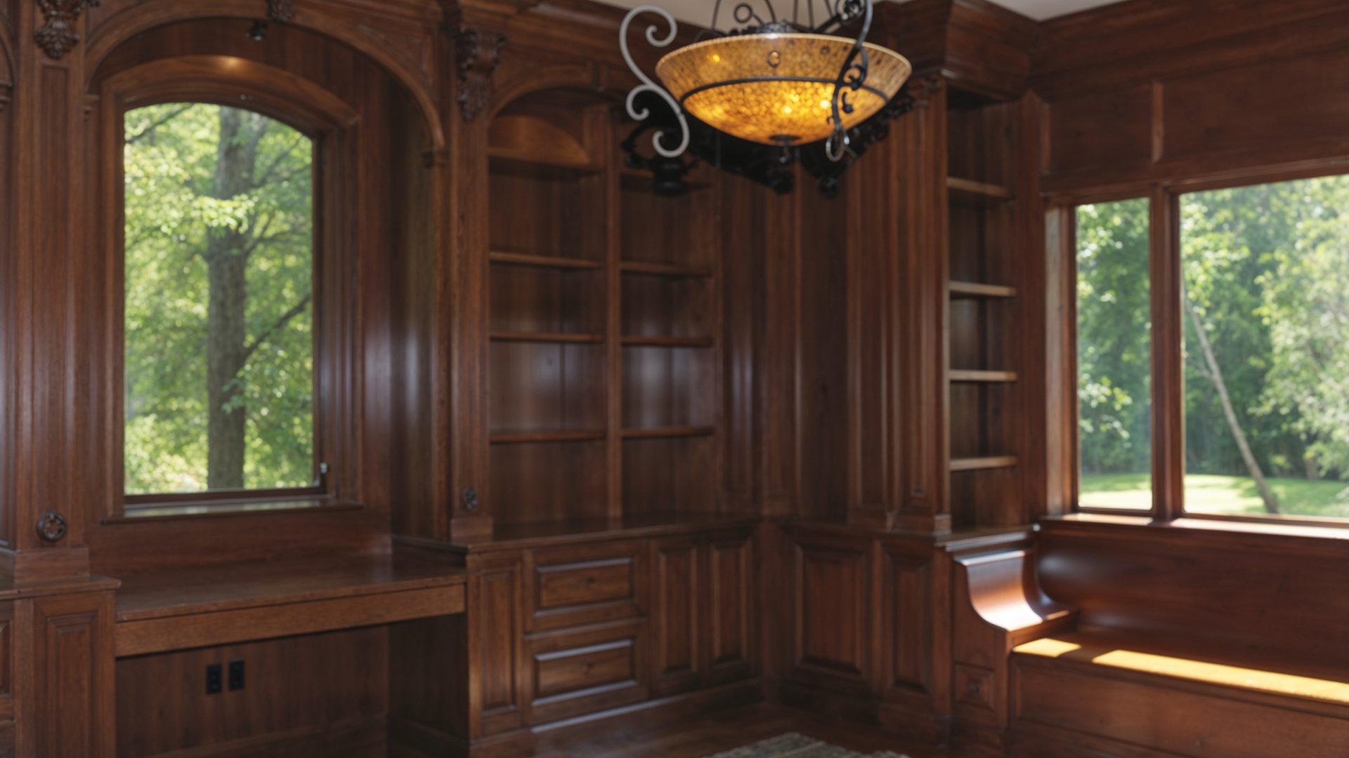 Custom Wood Library with Built-in Desk – Private Study in Ovechkin’s Virginia Estate
