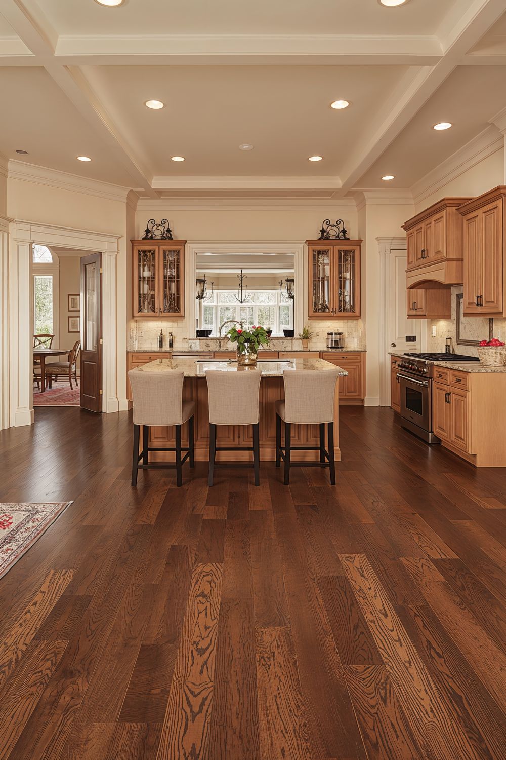 Dark Walnut Hardwood Floors With Light Cherry Cabinets